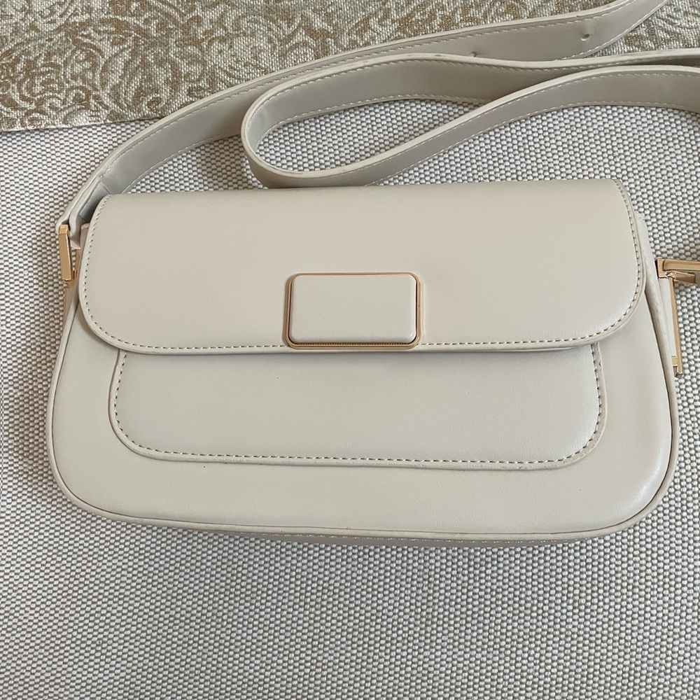 Madison West Cream Shoulder Bag with Gold Accent